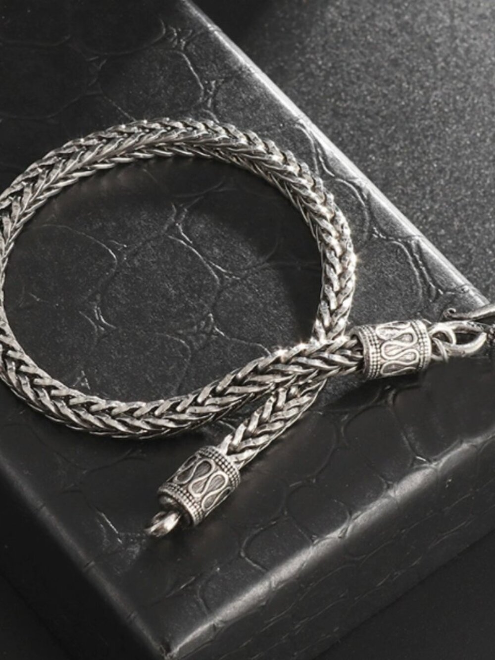 Antique Silver Woven Chain Bracelet Unisex